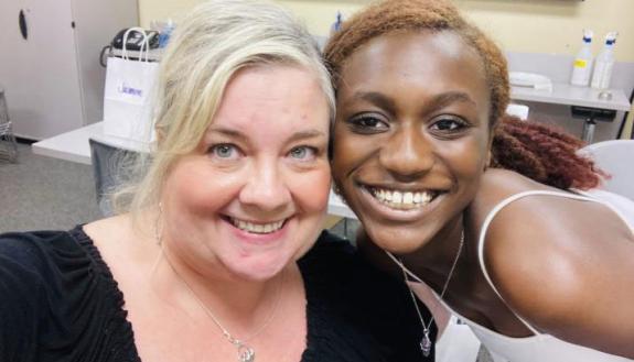 CHPIR's Genevieve Hunter and Michaela Moore, a student at New Bern High School, after a Community Advisory Meeting in May under the Making Proud Choices Program.