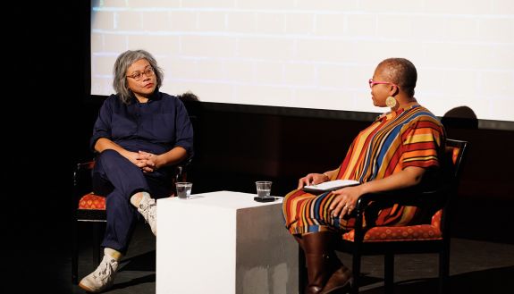 Angela Garbes (left) in conversation with Adriane Lentz-Smith at the Durham Arms Council. Photo by Ben McKeown.