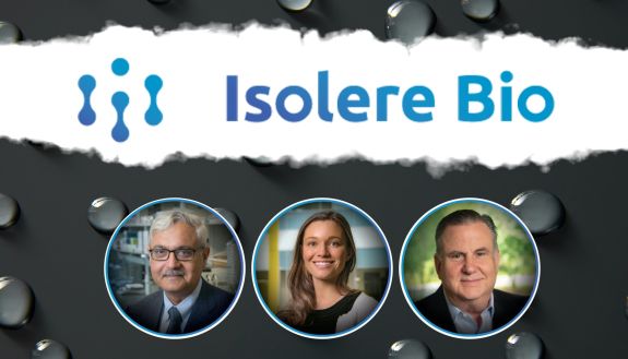 Isolere Bio co founders Alan L. Kaganov Professor of Biomedical Engineering Ashutosh Chilkoti, Kelli Luganbuhl and Joe McMahon,