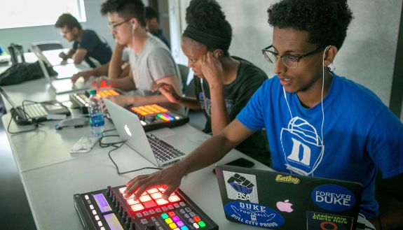 Students in a hip-hop music class