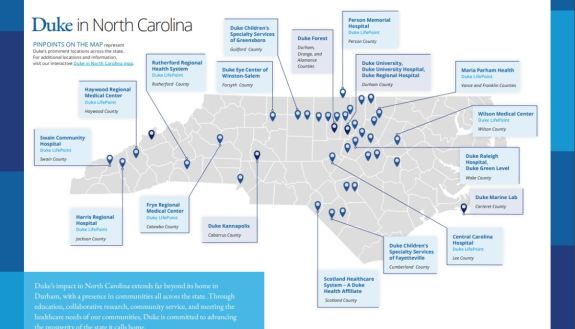 Map of Duke’s prominent locations across the state.