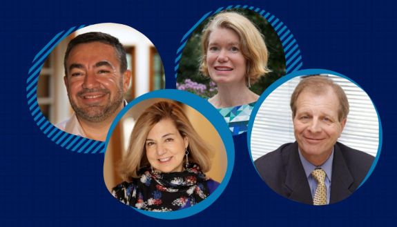 Clockwise, new Duke AAAS fellows: Abdullah Antepli, Amy S. Gladfelter, Kenneth Dodge and Margaret Sullivan.