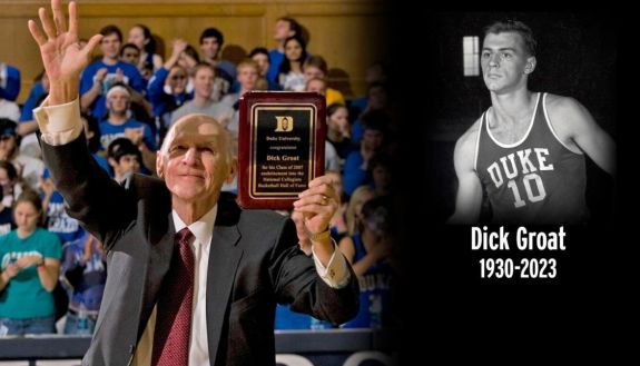Dick Groat in retirement waving in Cameron Indoord Stadium, and as a player