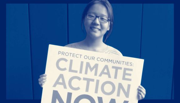 Claire Wang screenshot form video stylized for the Duke Climate Commitment