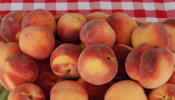 Peaches on a table. 