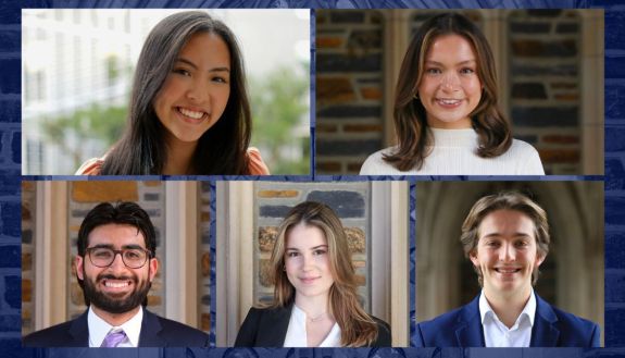 The 2023 Nakayama Scholars: clockwise from top left: Nhu Bui, Chloe Nguyen, Jacob Hervey, Grace Endrud and Ronit Sethi