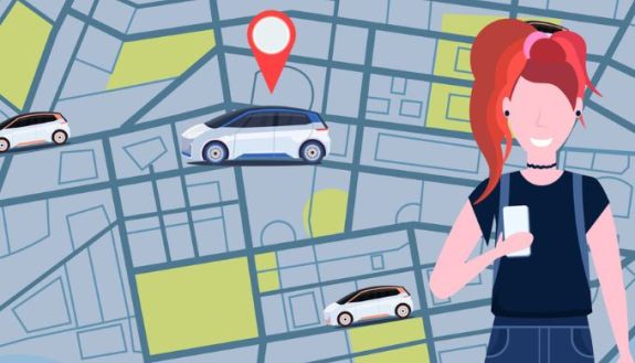 graphic of woman seeking a rideshare