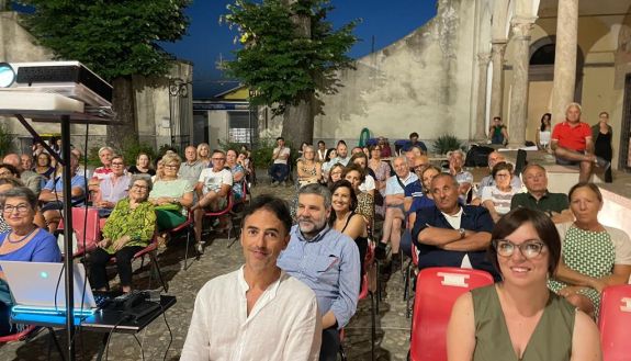 A crowd in a piazza in Montalto di Castro, Italy
