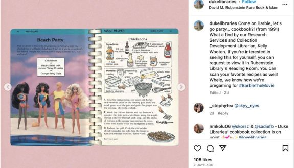 Instagram page showing a receipe from the Barbie Party cookbook
