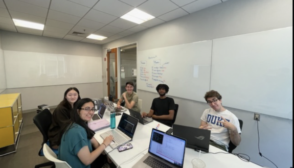 Duke students in a lab working on software coding