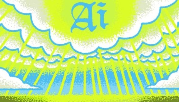 Graphic art of celestial clouds with AI in the top cloud