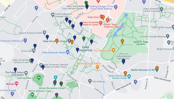 Screenshot of the Lost & Found map of locations across campus. 