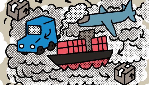 graphic of planes, trucks and cargo ships for a story on supply lines