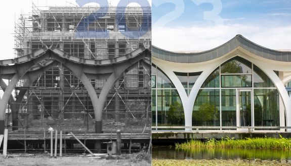 Side by side of DKU building ten years ago and now