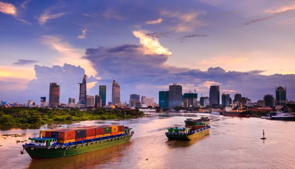 Stock image of boats on water in Vietnam