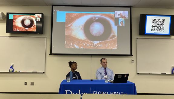 alikatu Mustapha M.D., an ophthalmologist and the deputy minister of health of Sierra Leone and Lloyd Williams, M.D., Ph.D., a Duke eye surgeon and DGHI affiliate.