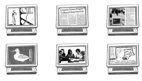 graphic image of six scenes from the history of Duke computer science