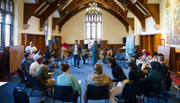 Young leaders from different faiths meet in the Divinity School's York Room.