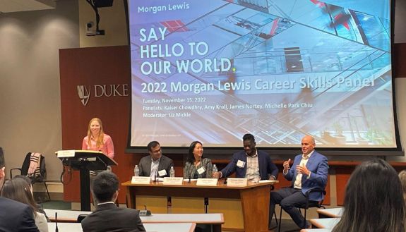 Panelists at an event discussing law career opportunities to attract diverse students