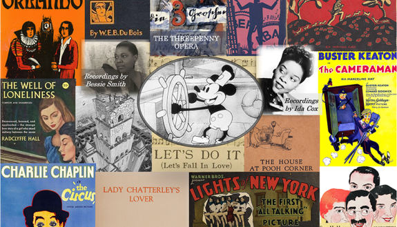 montage of movies, music, literature and art entering the public domain in 1924