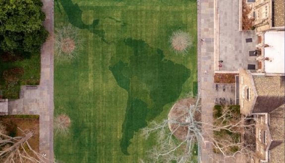 Arial shot of quad with Latin America superimposed on it