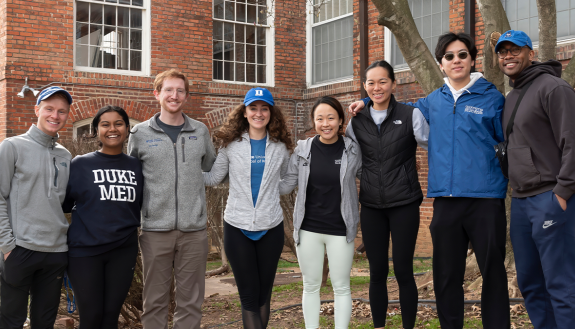 More than 100 students volunteer with the WellNest Housing Support Program. Pictured from left: Trevor Sytsma, Trisha Dalapati, Ian George, Maddie Brown, Haein Kim, Allison Chu, Justin Zhao, and Edwin Owolo (Photo by Les Todd)