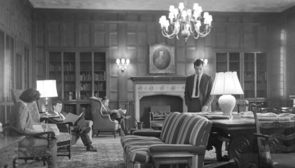 Photo of students int he library, part of Exhibit highlighting the History of the Rubenstein Library and Special Collections at Duke