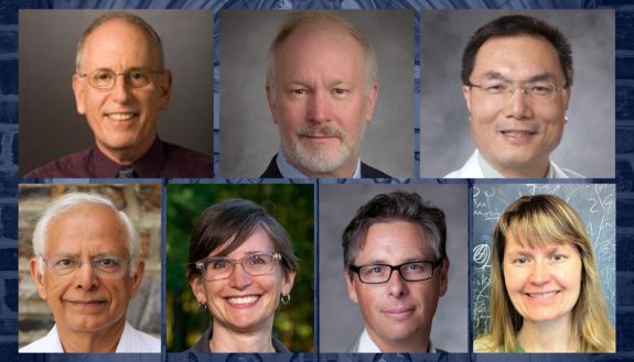 Seven headshot photos: Duke's class of AAAS Fellows for 2024: (L-R from top) Steven Asher, Colin Duckett, Chuan-Yuan Li, Kishor Trivedi, Toddi Steelman, Martin Smith, Kate Scholberg.