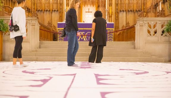 people walking the labyrinth in Duke Chapel