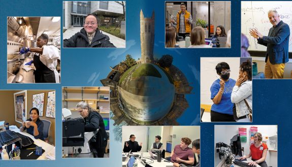 A collage of Duke employees at work.