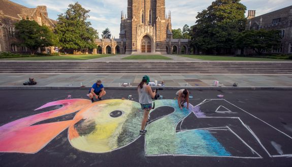 Chalk numbers in front of Duke Chapel.