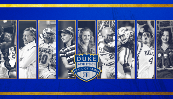 Duke University will enshrine nine new members into the school's Athletics Hall of Fame on Friday, Oct. 25, announced Tuesday by Vice President and Director of Athletics Nina King. Slated for induction are Monique Currie (women's basketball), John Danowski (coach), Matt Danowski (men's lacrosse), Anna Grzebien Vanderlinde (women's golf), Abby Johnston McGrath (women's diving), Quinton McCracken (baseball & football), Chris Port (football), JJ Redick (men's basketball), and Becca Ward (women's fencing).