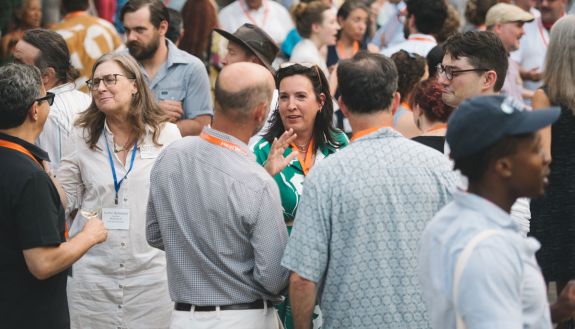 Ashley Ward in a crowd of people