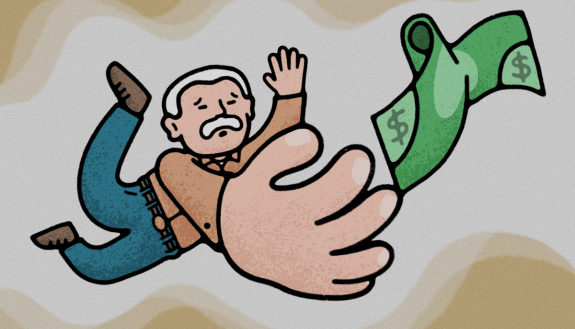 graphic of older person reaching for money