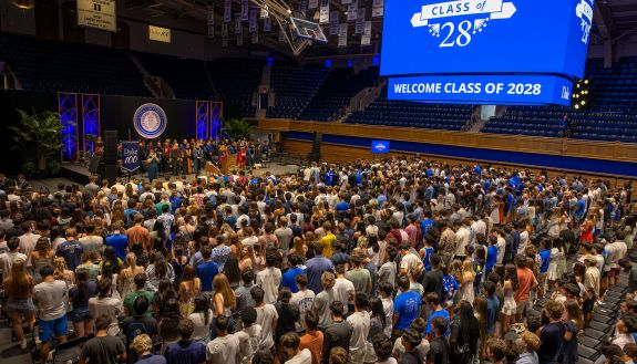 The Class of 2028 filled the floor of Cameron Indoor Stadium for the traditional opening convocation ceremony.