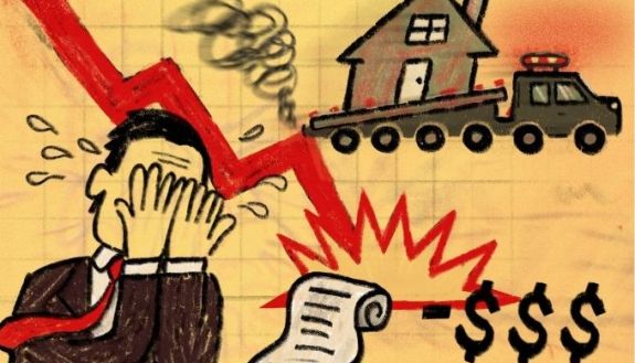 graphic of person crying as someone takes away their house