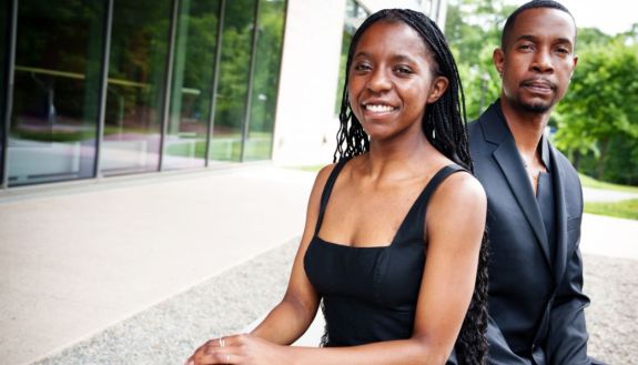 Associate Professor of the Practice of Dance Iyun Harrison and Leah Esemuede, T’24. (John West/Trinity Communications)