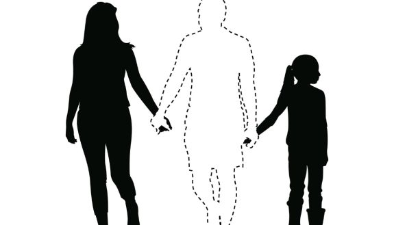 Illustration of family with missing father 