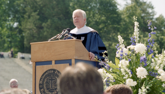 Former U.S. President Jimmy Carter speaks at the 1999 commencement.