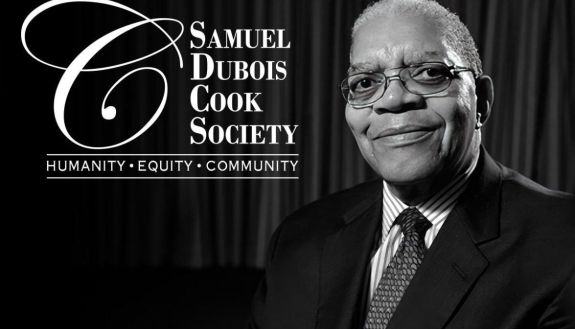 Samuel Dubois Cook Society banner plus photo of Cook