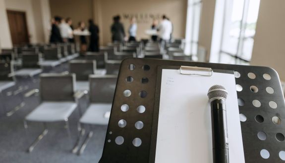 A microphone and lectern.