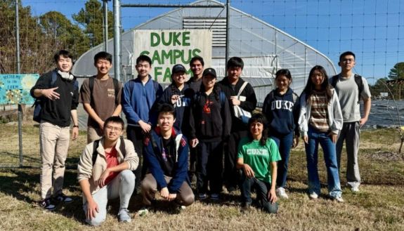 Chinese language students visit the Duke Campus Farm