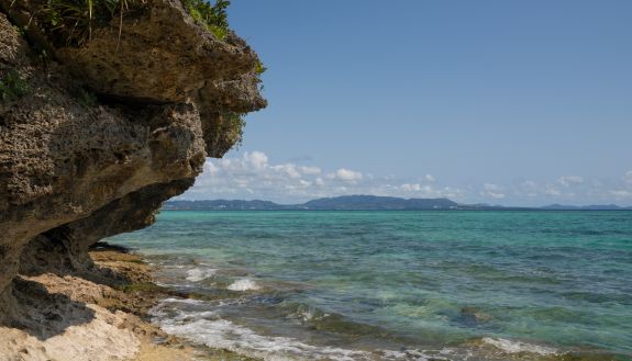 Japanese ocean and rocks on beach