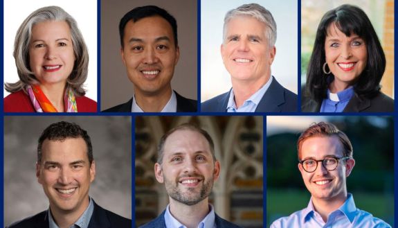  new trustees, clockwise from top left:  Anne Faircloth, Garheng Kong, David (Randy) Peeler, Connie Mitchell Shelton, Robert (Max) Perkins, Austin Beason and Jax Nalley