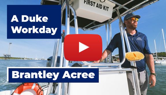 Brantley Acree, boat captain for Duke University Marine Lab, operates a small vessel just down river from Beaufort.