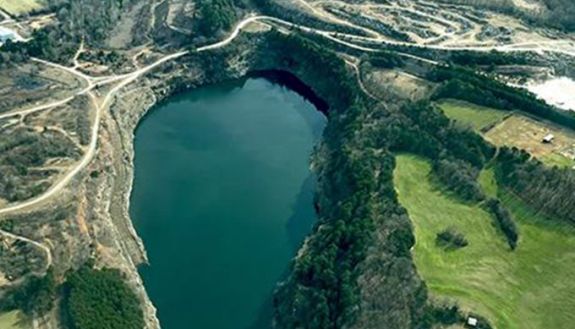 Ariel shot of lake in North Carolina
