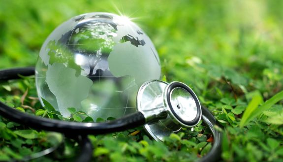 globe with a stethoscope