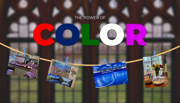 A graphic reads "The Power of Color" with a clothesline that features four colorful pictures hanging from it.