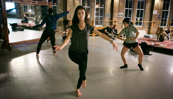 Cordelia Hogan, center, first-year dance major, along with graduate students and community members express themselves during Excavation Sites: DIDA + Duke Dance