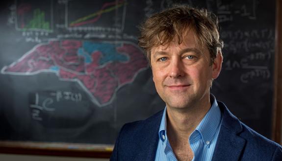 Duke mathematics professor Jonathan Mattingly and colleagues wanted to find out if North Carolina’s congressional map was gerrymandered. So they did the math. And now, the evidence is going before the Supreme Court. Photo by Jared Lazarus.